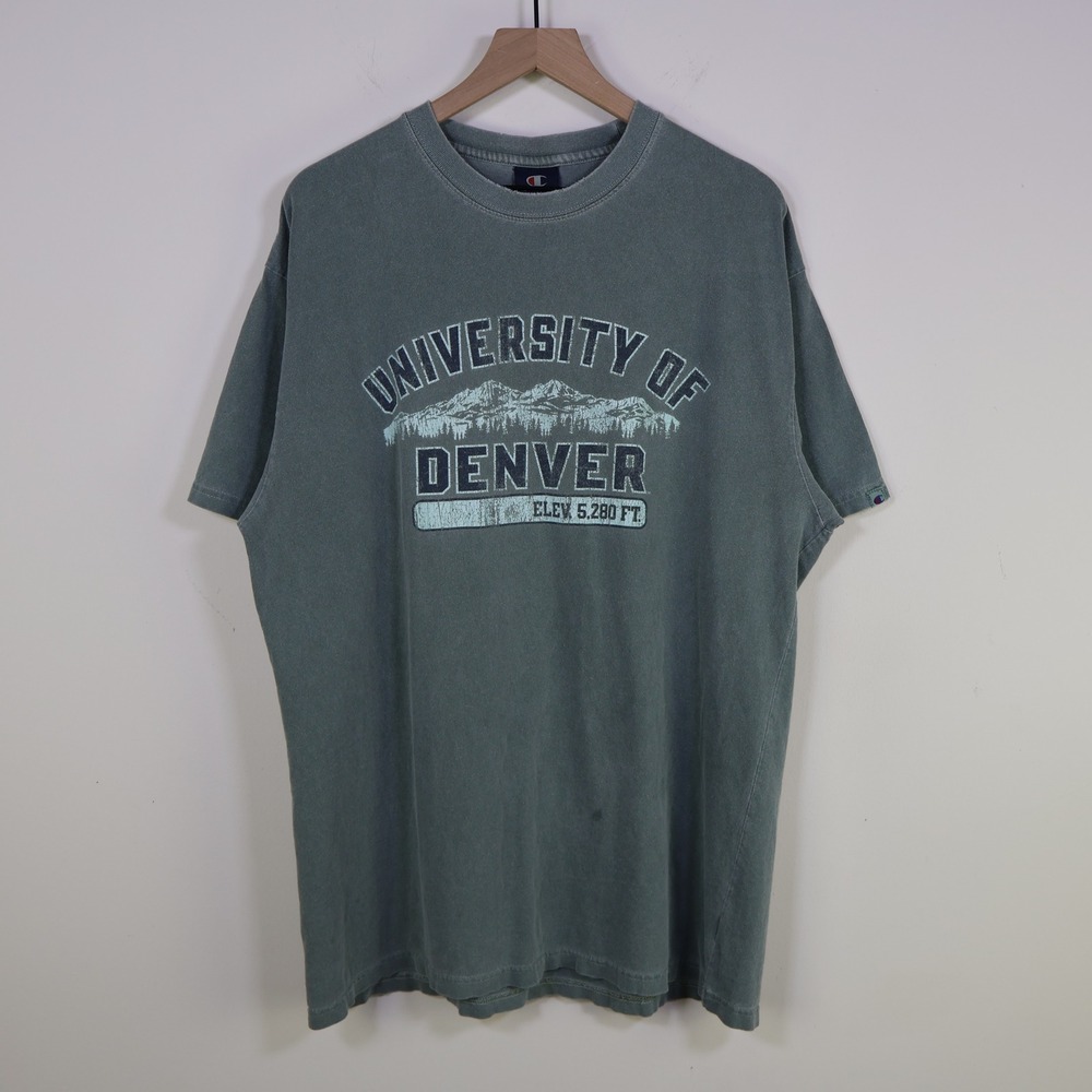 Vintage Champion University of Denver Graphic T-Shirt XL Faded Teal Cotton - Picture 1 of 11